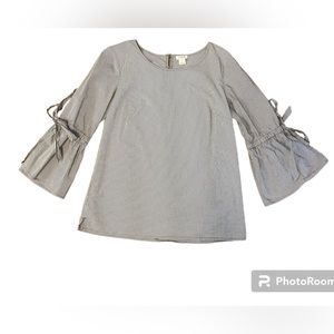 J. CREW Gingham Statement Sleeve Shirt Bows Bell Sleeves Size XS Black White